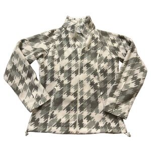 Columbia Fleece Sweater Jacket Full Zip Gray & White Houndstooth Print Small